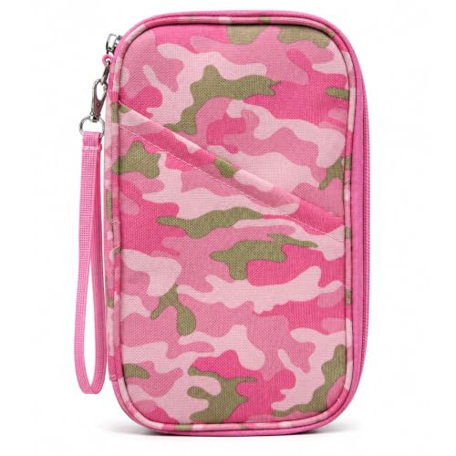 Passport Holder Family, Women Rfid Blocking Passport Wallet, Travel Essentials Premium Wallets, Waterproof Passport Holders Bag for Men Traveling, Travel Document Organizer Credit Cards Case - color: Family - Camouflage Pink