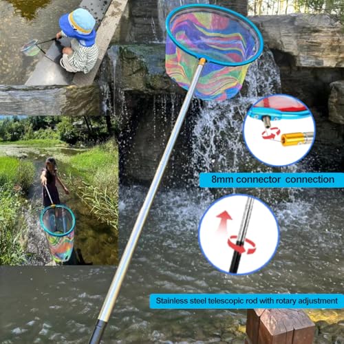 Fishing Net 2 Pack Retractable Lightweight Landing Net with Aluminum Rod Handle Fishing Nets for Youth Catch and Release Butterfly Nets - style: Blue+black