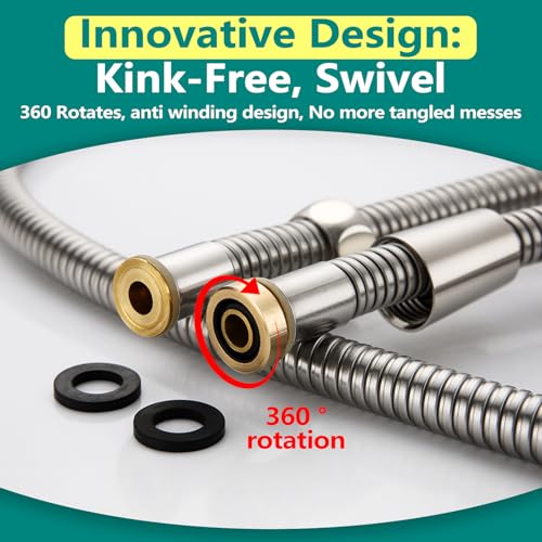 TRIPHIL Kink-free Shower Hoses 118" Extra-long Handheld Shower Head Hose Replacement Flexible Metal Tube Extension Anti-twist Brass Connectors Stainless Steel Brushed Nickel - color: Brushed Nickel, size: 118 Inches