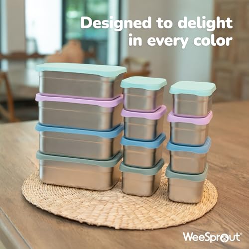 WeeSprout Stainless Steel Lunch Box Set - 750mL & 230mL Food Storage Nested Bento Boxes with Food Grade Silicone Lid - Leak Proof - Freezer Safe (Matte Green) - color: Matte Green