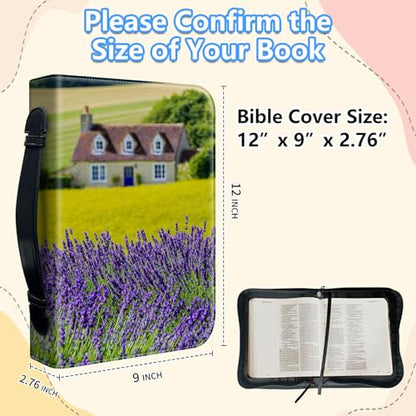 Bible Cover Case for Women, PU Leather Large Bible Cases with Zipper Fits Books Up to 12" x 9" x 2.76”, Bible Carrying Bag for Men, Lavender Garden - color: Lavender Garden