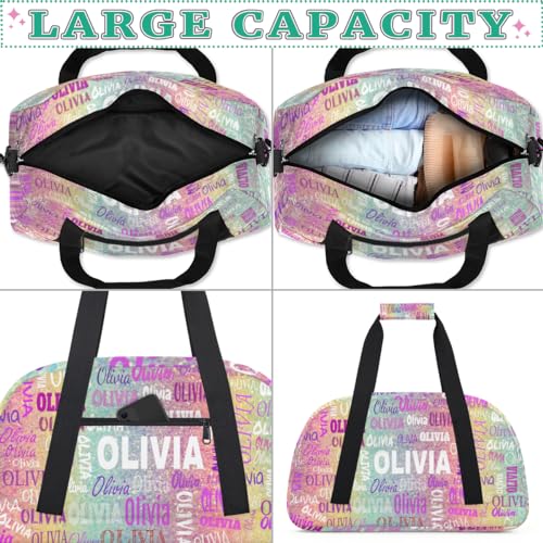 Custom Name Kids Overnight Duffel Bags Girls Cheerleaders Bag, Personalized Sport Gym Bag Travel Weekender Bags Colorful Rainbow Glitter - color: Color3