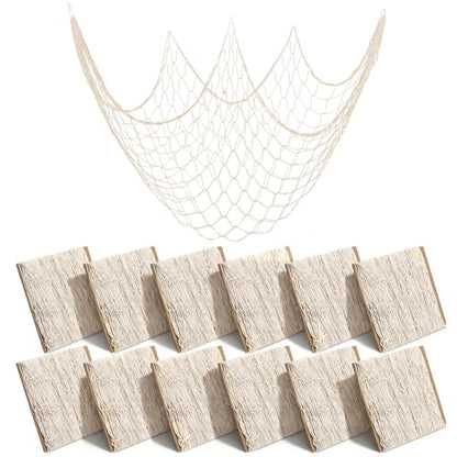12 Pcs Natural Fish Net Decorations, 80 x 40 Inch Ocean Themed Fishing Net Natural Cotton Decorative Wall Hanging Fishing Nets for Sea Party, Beach Party, Hawaiian, Nautical, Picture (Beige) - size: 12 Pcs
