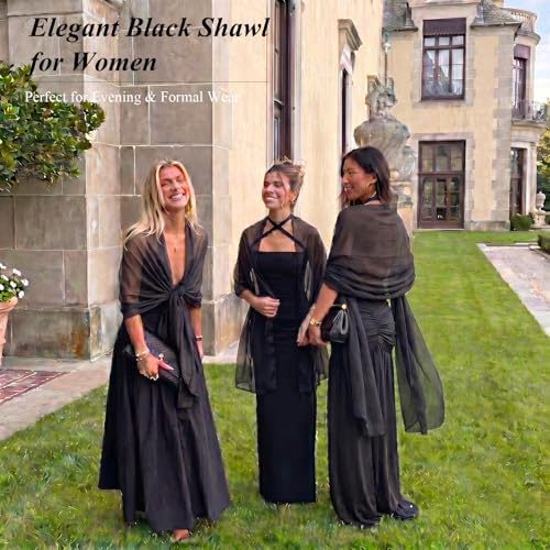 Ladiery Chiffon Shawl Wraps for Women Evening Dresses, Elegant Soft Sheer Shawls for formal dressy Bride Wedding - color: Black(1)