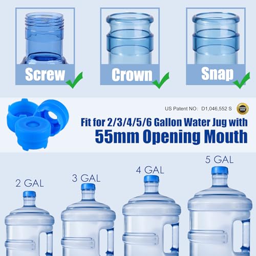 [6-Pack] Water Jug Cap for 2,3,4,5 Gallon Water Bottles with 55-60mm Standard/Screw/Crown Tops, Food-Grade Silicone Reusable Water Bottle Caps, Leak-Free Water Bottle Dispenser Caps Lids - color: Blue, size: 6 Pack