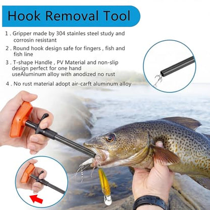 Fishing Gear Tool Kit, Fishing Backpack, Black Tackle Bag with Telescopic Net, Orange Tools Gripper Pliers Knife and Digital Scale, Fish Gifts Men Women