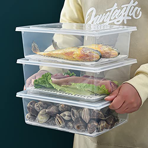 4PCS Food Storage Container, Plastic Food Containers X-Large | [With Removable Drain Plate and Lid], [Stackable Portable Freezer Storage Containers]-Tray to Keep Fruits, Vegetables, Meat - size: X-Large(4PCS)
