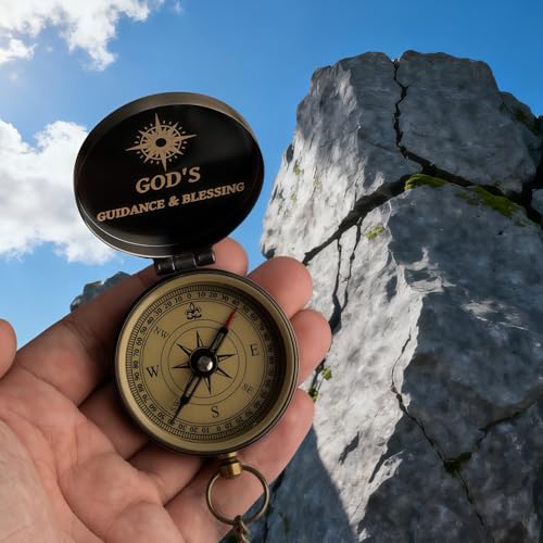 God's Guide & Blessing Compass, Trust in The Lord Compass, Wood Box Greeting, Inspirational Gift Men, Christian Boys Baptism Gifts, Graduation Day with Wooden Box - color: 2.Bronze Trust in The Lord Wooden Box