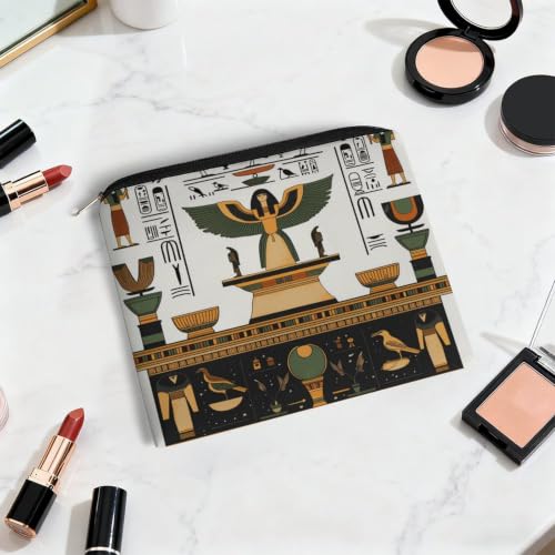Egyptian Mystery Style Makeup Bag for Women, Cosmetic Pouch Travel Toiletry Organizer Bag 8.9"x6.5" Polyester - color: Egyptian Mystery Style