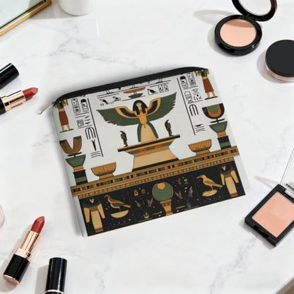 Egyptian Mystery Style Makeup Bag for Women, Cosmetic Pouch Travel Toiletry Organizer Bag 8.9"x6.5" Polyester - color: Egyptian Mystery Style