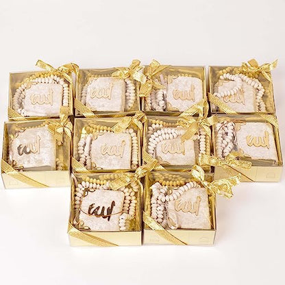 BABY SHOWER CHOCOLATE Set of 10 Islam Quran Tasbeeh Islamic Set | Holy Quran Prayer Beads Gift Box Favor (White) - color: White