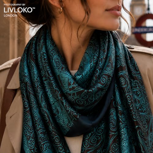 LONDON Women’s Satin Silky Scarf Gift Box Large Lightweight Silky Smooth Shawl Wrap for Hair, Head, Neck or Hijab - color: Yoga Mala - Box