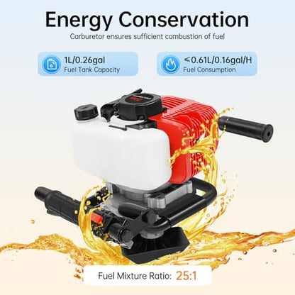 Auger Post Hole Digger, Gas Powered Earth Post Hole Digger Post Holes Earth Digger Petrol Drill Borer Bulb Planting Drill Fence Hole Maker Machine (52CC 2Hp 1.5KW, Drill Bit NOT Included) - size: 52CC 2Hp 1.5KW