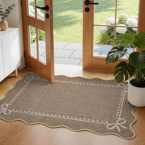 Garvee Scalloped Bow Rug Washable 2x3 Area Rug for Entryway Non-Slip Brown - color: Brown, size: 2' x 3' (Rectangular)