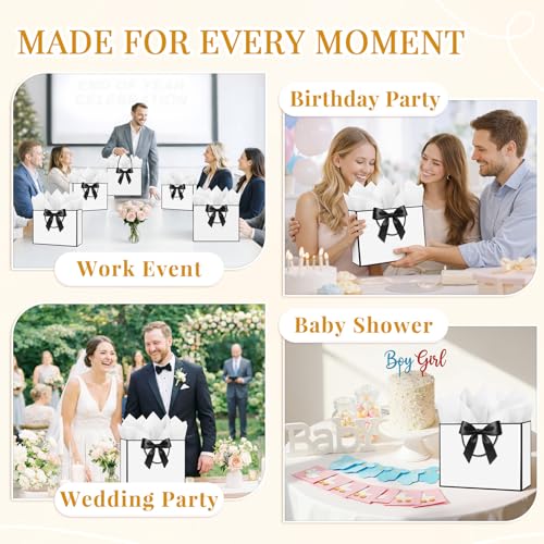 ANZNKU 2PCS White Gift Bags Medium, Gift Bags with Handles 4 Tissue Paper 2 Ribbons 2 Cards for Women & Men Birthday Graduation Wedding Engagement Bridal Baby Shower Presents Party Favors Wrapping - color: Classic White