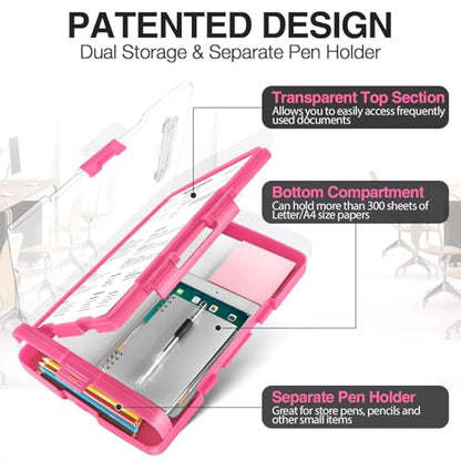 Sooez Original Clipboard with 2 Storage & Pen Holder, Heavy Duty Clip Boards 8.5x11 with Dual Storage, Clearview Dry Erase Coach Clipboard with Real Hinge, High Capacity, School & Office Supplies - color: Pink