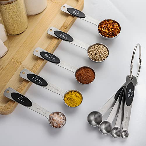Magnetic Measuring Spoons Set of 9 Stainless Steel Measuring Spoons | Heavy Duty Nesting Teaspoons Tablespoons for Measuring Dry and Liquid Ingredients