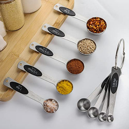 Magnetic Measuring Spoons Set of 9 Stainless Steel Measuring Spoons | Heavy Duty Nesting Teaspoons Tablespoons for Measuring Dry and Liquid Ingredients