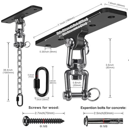Dolibest Hanging Kits Hammock Chair Hardware, Heavy Duty Swing Hanger with Chain for Indoor Outdoor Playground Hanging Hammock Chair Punching Bags, 4 Screws, 600 LB Capacity, 3.28ft, 360° Rotation - color: Swing Hanger With 39'' Chain
