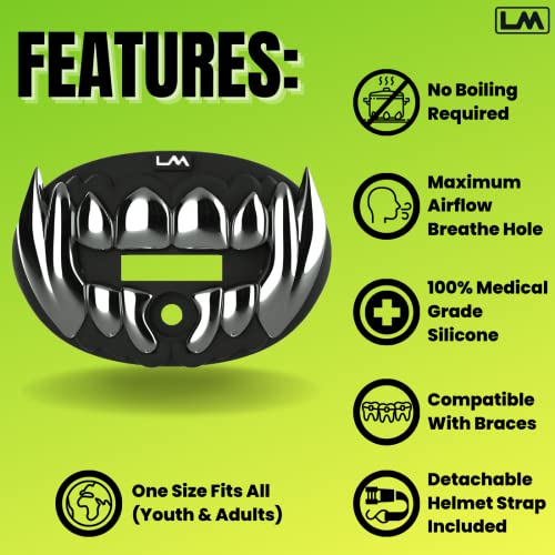 Loudmouth Football Mouth Guard - 3D Chrome Beast Football Mouthpiece, Fits Adult & Youth Ages 5+, Accessories Mouth Guard (3D Beast - Chrome Black/Silver) - color: 3d Beast - Chrome Black/Silver