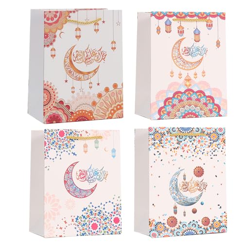 Colodeol 4 Pcs Large Eid Mubarak Gift Bags, Ramadan Gift Bags Paper Eid Bags with Handles Ramadan Treat Party Favors Supplies Eid Party Decoration - color: large