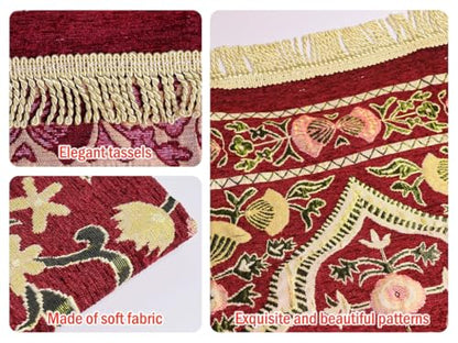 Red 2'4" x 3'7" Traditional Floral Low Pile Nylon Prayer Rug, with Elegant Design Bags, Soft, Non-Slip, Water-Resistant, Perfect for Prayer, Ramadan, Eid al Fitr, Gift