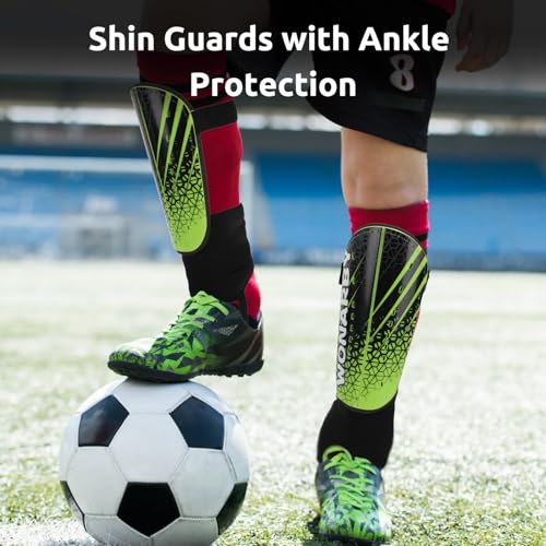 Shin Guards Soccer Youth Kids - Shin Guard for Toddler Boys Girls Teenagers 2-18 Years Old with Ankle Sleeves Protection - Football Shin Pads Equipment with Adjustable Strap - color: Green, size: Medium
