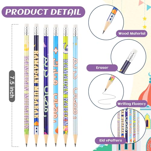 Feifeiya 96 Pcs Ramadan Eid Mubarak Gifts, Eid Pencils Ramadan Wristbands Party Favors Muslim Gifts for Kids Students Classroom Party Supplies - style: Ramadan Style
