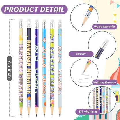 Feifeiya 96 Pcs Ramadan Eid Mubarak Gifts, Eid Pencils Ramadan Wristbands Party Favors Muslim Gifts for Kids Students Classroom Party Supplies - style: Ramadan Style