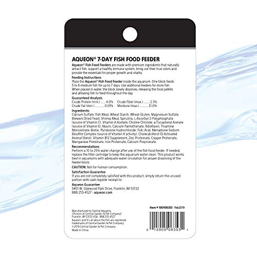 Aqueon Vacation Fish Feeder, Fish Food, 3 Day - 4 Pack | Vacation fish food, slowly dissolves to release pellets; one block feeds 5-6 medium-sized fish for up to 3 days - size: 0.67 Ounce (Pack of 1)