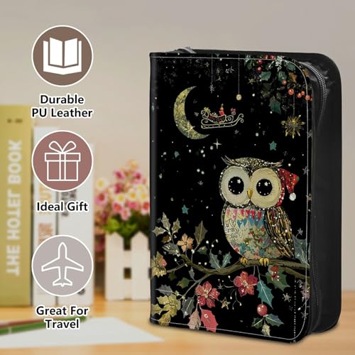 Bible Cover Case for Women, PU Leather Large Bible Cases with Zipper Fits Books Up to 12" x 9" x 2.76”, Bible Carrying Bag for Men, Christmas Owl - color: Christmas Owl