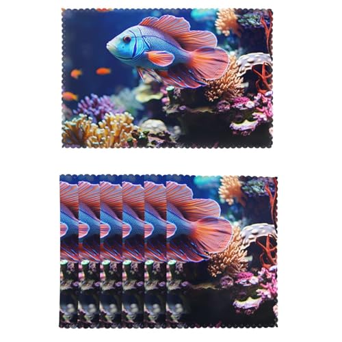Placemat Set of 6 One Size Place Mats Heat Resistant Table Mats Coral Reef Fish Aquarium Place Mat Non-Slip Placemats for Kitchen Desktop Protection Mat for Dining Table - color: Coral Reef Fish Aquarium