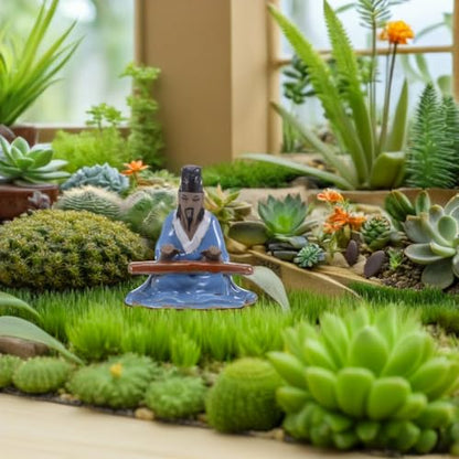 Miniature Bonsai Ornaments 2Pcs - Asian Chess and Music Themed Fish Tank Decorations Ceramic Aquarium Decor Figurines for Desktop and Garden Landscape