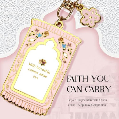 Islamic Keychain – Gold-Plated Enamel Muslim Keychain with Quran Verse & Charms, Islamic Gifts for Women & Men - color: Pink