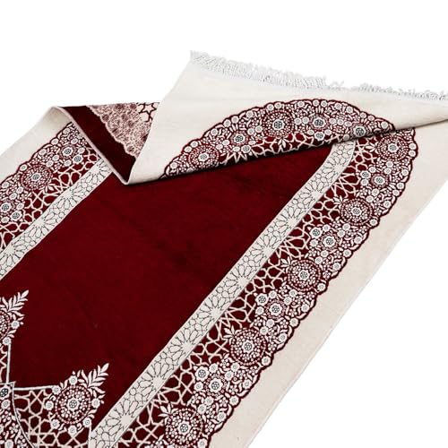 Premium Velvet Islamic Prayer Rug – Classic Mihrab Design | Soft, Elegant & Travel-Friendly (Burgundy) - color: Burgundy