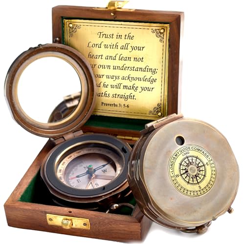 Trust in The Lord With All Your Heart - Proverbs 3:5-6 Quote Engraved Compass With Wooden Box, Greeting Card, Gift Compass, Graduation Day Gifts 2024 for Women Men Boys Girls - style: #5 Trust in The Lord Compass -Proverbs 3: 5-6