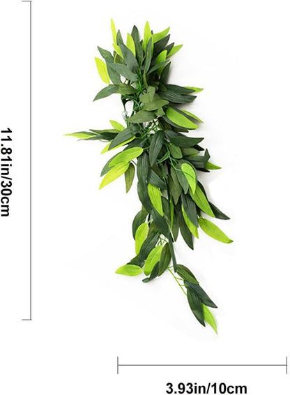 Artificial Aquarium Plants Plastic, Reptile Plants Hanging Silk Terrarium Rattan Ornament with Suction Cup (Green)