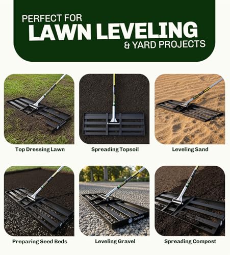Gardease Lawn Leveling Rake, 30" x 10", Heavy Duty Steel Lawn Leveler | 2mm reinforced steel resists bending. Powder-coated rust protection. Easy 3-piece assembly. Lifetime replacement guarantee.