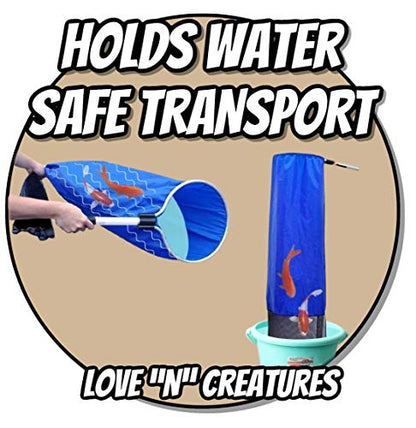Love "N" Creatures Japanese Koi Sock Aquarium Kit for Medium to Large Fish – Holds Water – Long Knotless Netting Deep Soft Mesh Basket - Spawning, Breeding, Care & Transfer Accessories