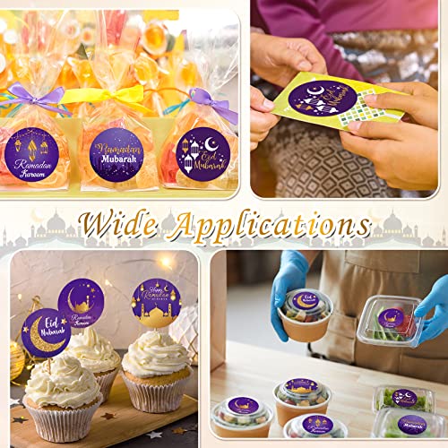 Nezyo 600 Pieces Ramadan Mubarak Stickers Eid Islamic Kareem Wall Window Stickers Ramadan Envelopes Gift Bags Labels for Eid Party Decorations(Bright Style) - style: Bright Style