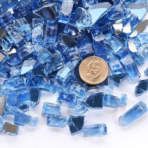 Blue Fire Pit Glass, 20 Pounds High Luster Fireplace Glass Rock | 1/2 Inch Fire Glass Rocks,Glass Rocks for Fire Pit Table, Propane Fireplaces, Fire Bowls - color: Pacific Blue, 1/2 Inch, size: 20 Pounds