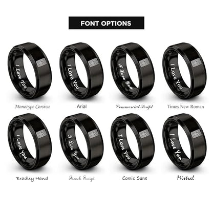 Gift for Muslim Devotee - Prayer Rug Pattern Ring - Black Yellow Rose Gold - Band - Anniversary Wedding - Personalized Custom Engraving - Flat Dome Bevel - 8mm - Men Women - Tungsten Carbide - color: 11 - Black Tungsten