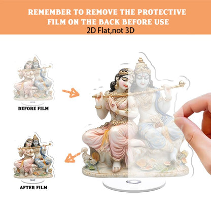 YLUYINOM 2D Flat Acrylic Display Plaque, Divine Radha and Krishna Figures On A Decorative Base with Intricate Jewelry and Serene Expressions. Rotatable, with Base - color: Picture 22