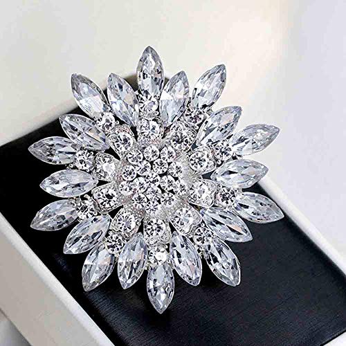 Ezing 4 Pieces Lot Large Big Silver Gold Plated Assorted Crystal Rhinestones Brooch Pins Set - color: C