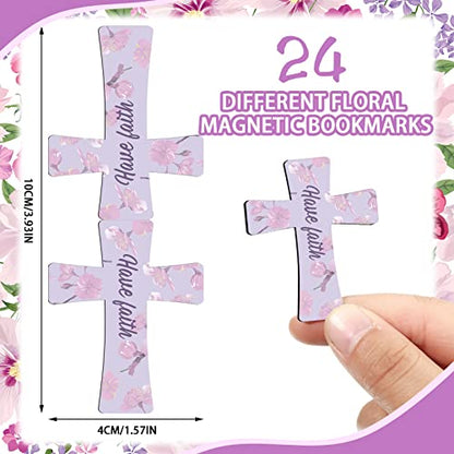 48 Pcs Magnetic Cross Bookmarks Bulk Church Gifts Christian Gifts for Women Bulk Christian Bookmarks Bible Verse Magnetic Page Clips for Women Christmas School Bible Study Group(Floral Style) - style: Floral Style