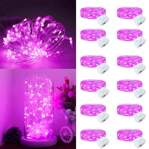12 Pack Fairy Lights Battery Operated, 7ft 20 LED 3 Modes Speed Twinkle Mini String Lights Waterproof Silver Wire Firefly Starry Lights for Mason Jars Wedding Party Christmas Decorations - color: Pink, size: 12 Pack