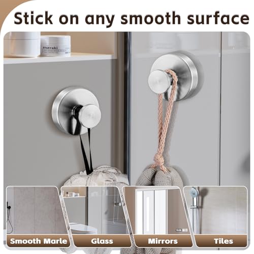 Suction Cup Hooks for Shower,Stainless Steel Towels Hook No Drill | Vacuum-Lock Mount, Removable and Reusable for Glass, Tile, Metal and Smooth Non-Porous Surfaces(2 Pack, Brushed Nickel) - color: Brushed Nickel