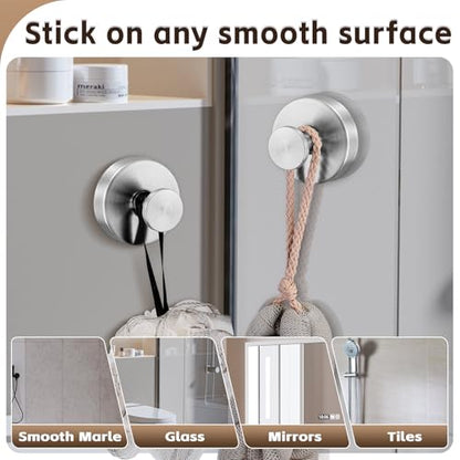 Suction Cup Hooks for Shower,Stainless Steel Towels Hook No Drill | Vacuum-Lock Mount, Removable and Reusable for Glass, Tile, Metal and Smooth Non-Porous Surfaces(2 Pack, Brushed Nickel) - color: Brushed Nickel