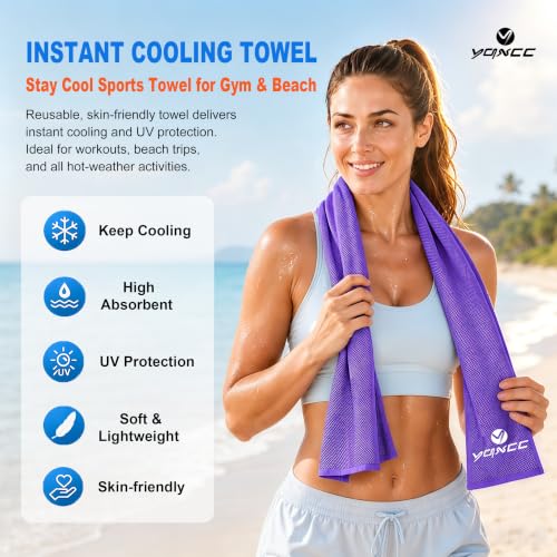 YQXCC 4 Pack Cooling Towels (40"x12"), Cool Neck Towel, Soft Breathable Microfiber for Gym, Yoga, Golf, Running, Camping & Summer Outdoor Activities - color: 2 Purple + 2 Green