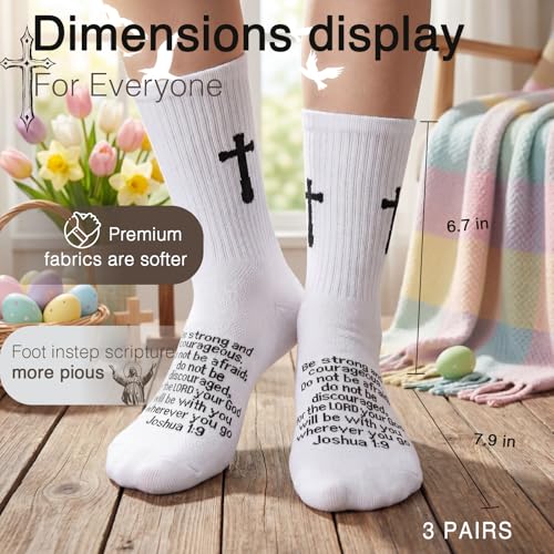 3 Pairs Christian socks Prayer socks Birthday Gifts for Dad,Men Husband Grandp Fathers Day Christmas - color: Joshua 1:9 - White
